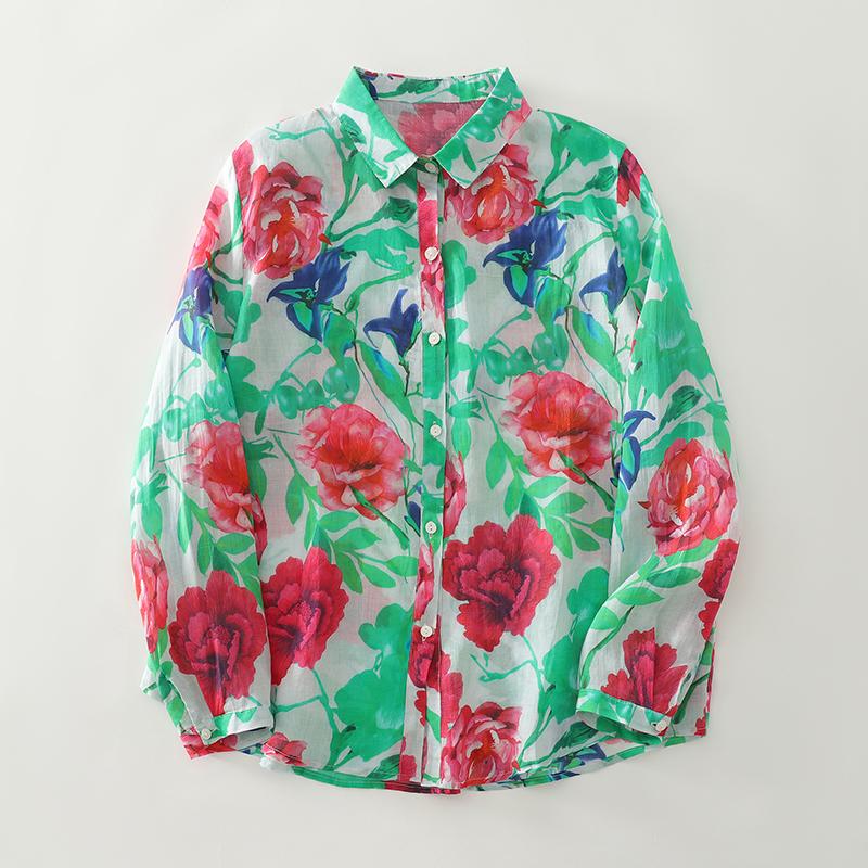 DIMANAF 2025 New Plus Size Women Tops Shirts Tees Button Casual Loose Blouse Autumn Print Cotton Long Sleeve