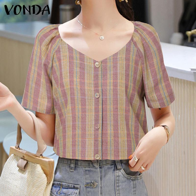 

Летняя женская рубашка VONDA с ​​v-образным вырезом и коротким рукавом