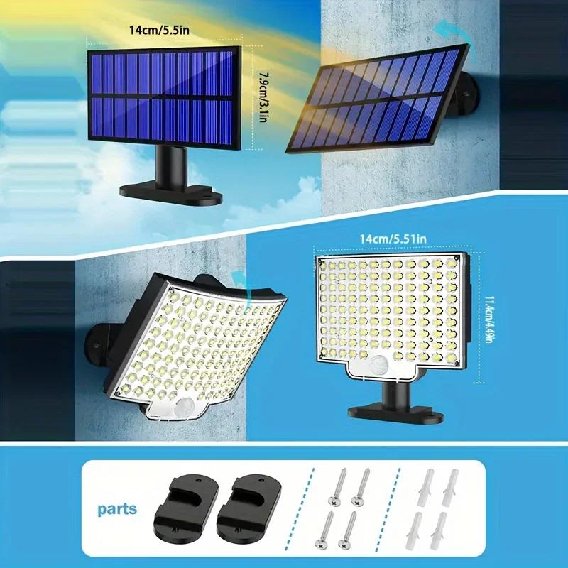2/4PCS Outdoor Security Solar Wall Lamp 106LEDs Motion Sensor Flood Light with Remote 4 Modes for Outside Garden Garage Lighting