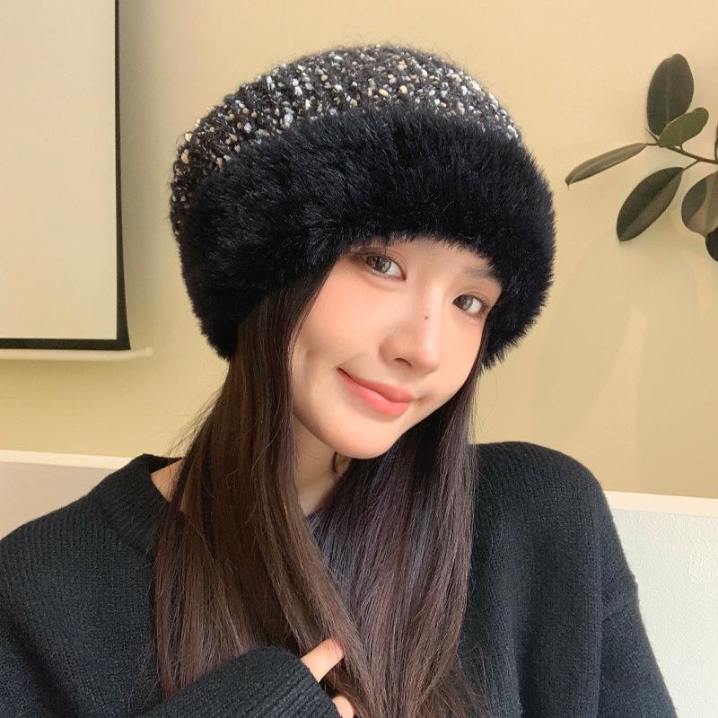 Chapeau d'automne et d'hiver Chapeau polaire chaud pour femme Chapeau polaire polyvalent Protège-oreilles Sac Chapeau froid pour la tête Chapeau tricoté en laine