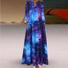 Women's Fashion Spring Fall Solid Color Print Long Sleeve V-Neck Loose Waistline Casual Dresses