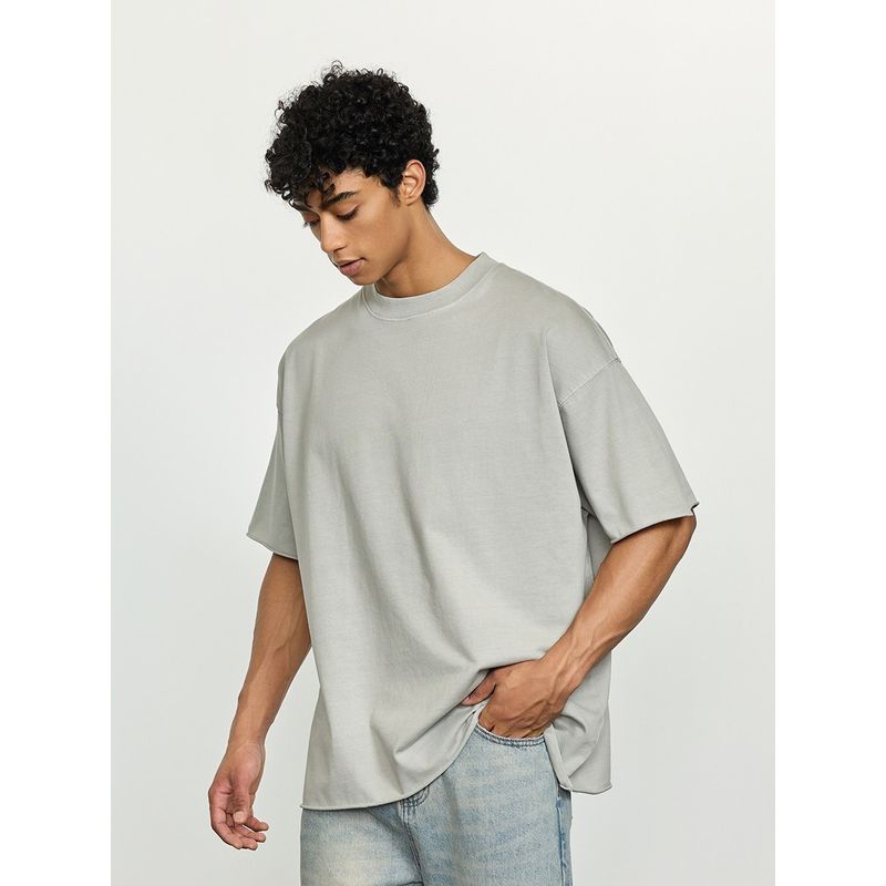 Black of Exit High Street Heavy-Duty Washed Distressed Raw Edge Short-Sleeve Cleanfit Loose Fit T-Shirt Pure Cotton