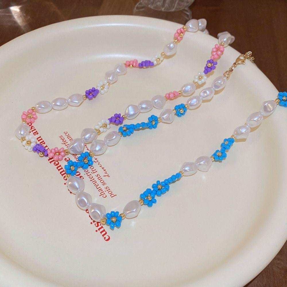 Korean Style Rice Bead Necklace Bead Flower Pearls Clavicle Chain Simple Daisy Bracelet  Girl