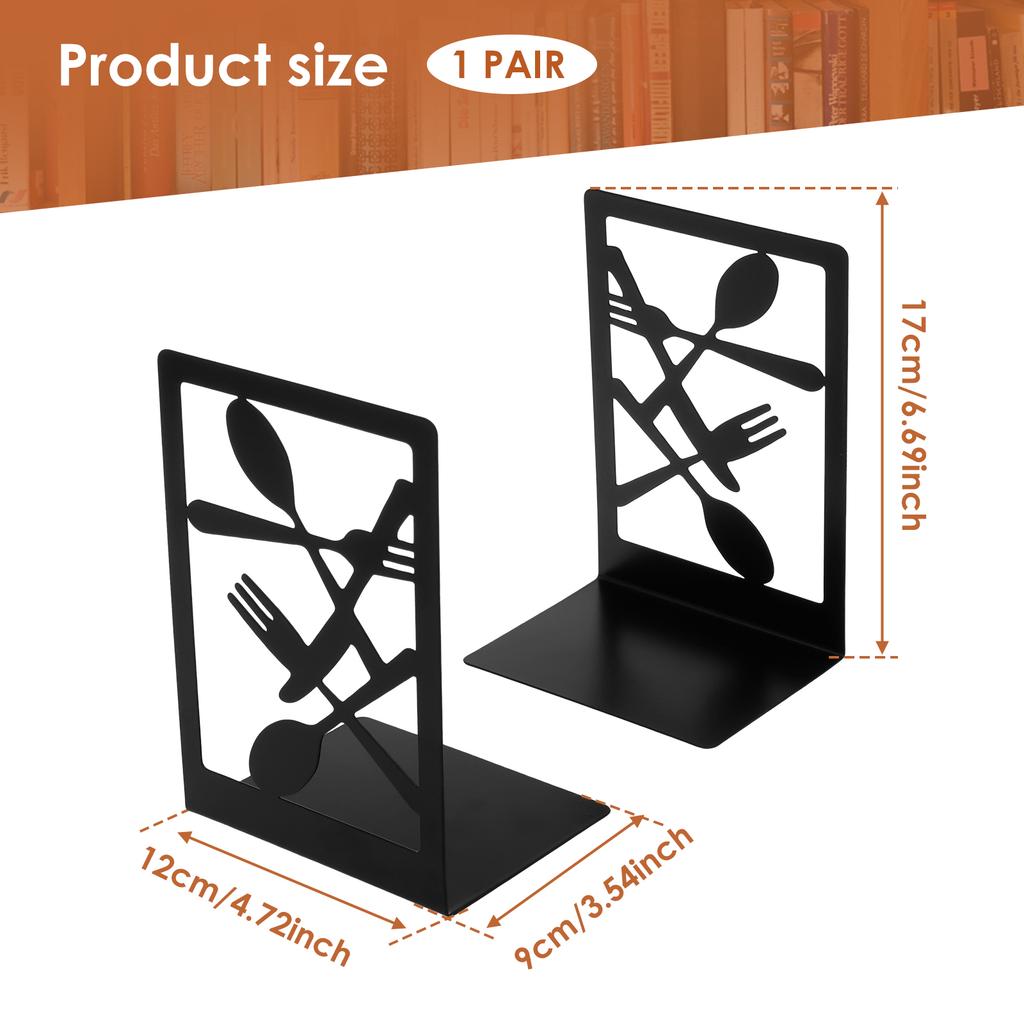 2Pcs Book Ends Creative Metal Bookends Decorative Heavy Book Ends for Shelves Multifunctional Cookbook Bookends for Home Kitchen