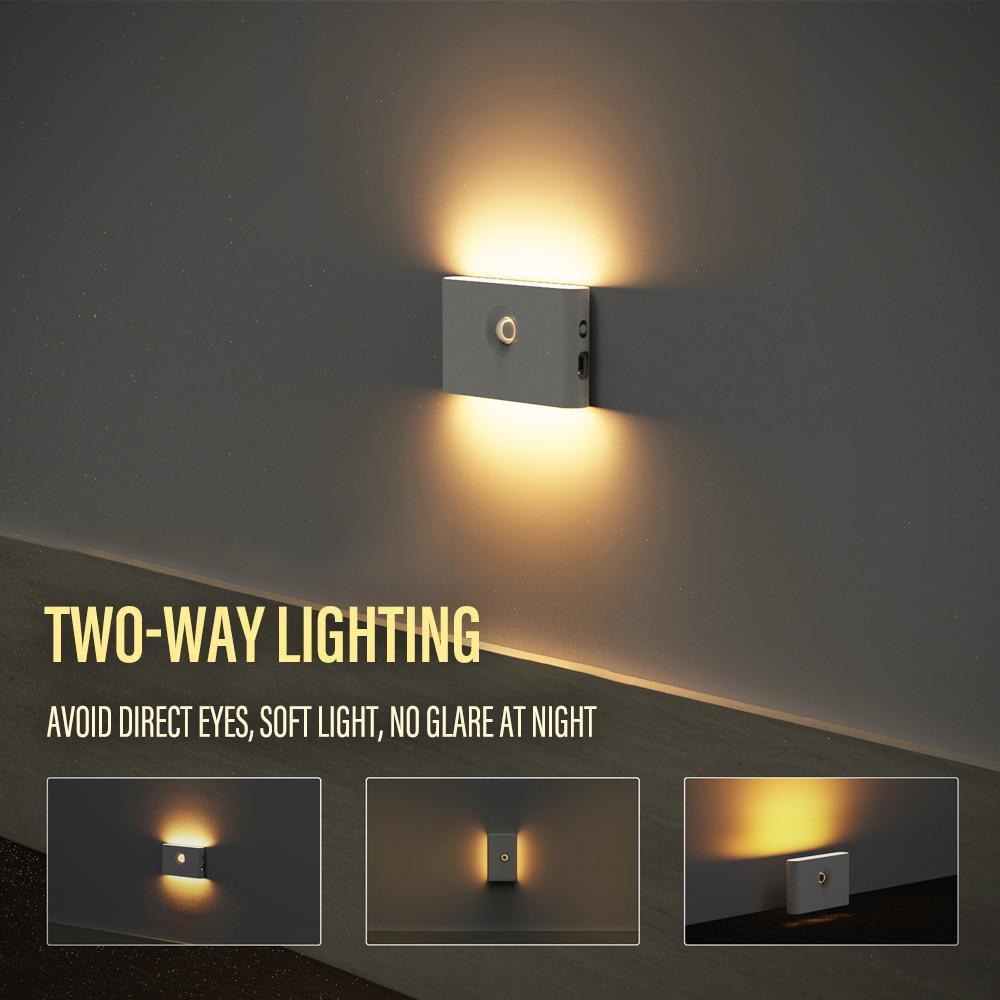 1pcs LED Induction Night Light Wireless USB Charging Human Body Induction Wall Light Bedroom Corridor Cabinet Bathroom Night Light
