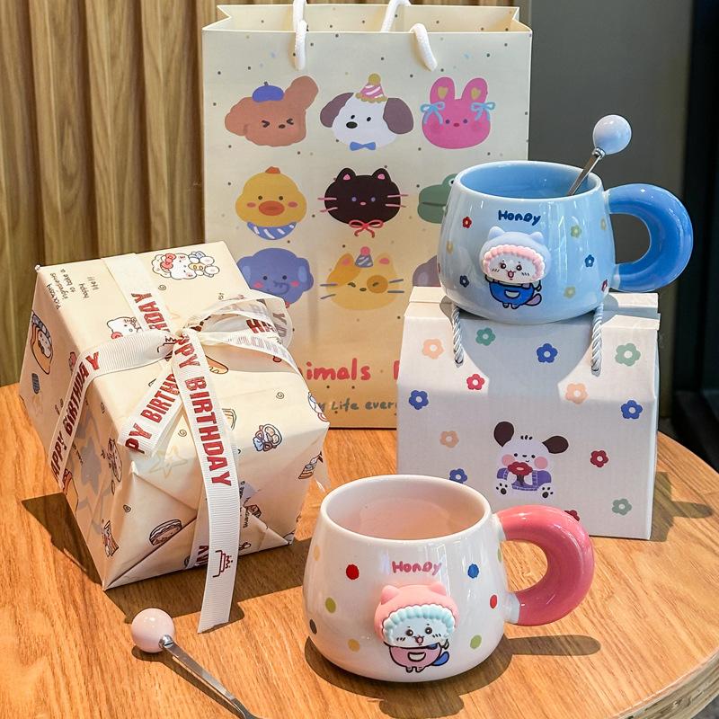 High Looking Cute Ceramic Cup Couple with Cup Girls Home Coffee Cup Children Mug Birthday Gift
