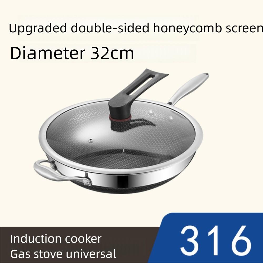 Non Stick 316 Stainless Steel Wok Non Coating Honeycomb Pot Pan Wok  Gas Induction Cooker