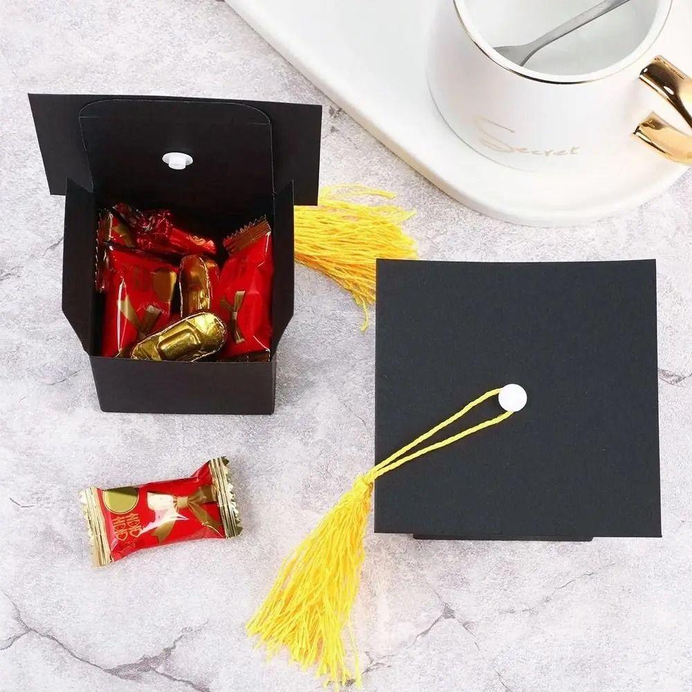 10pcs Black White Graduation Hat Candy Box Cartoon Bachelor Cap  Graduation Season