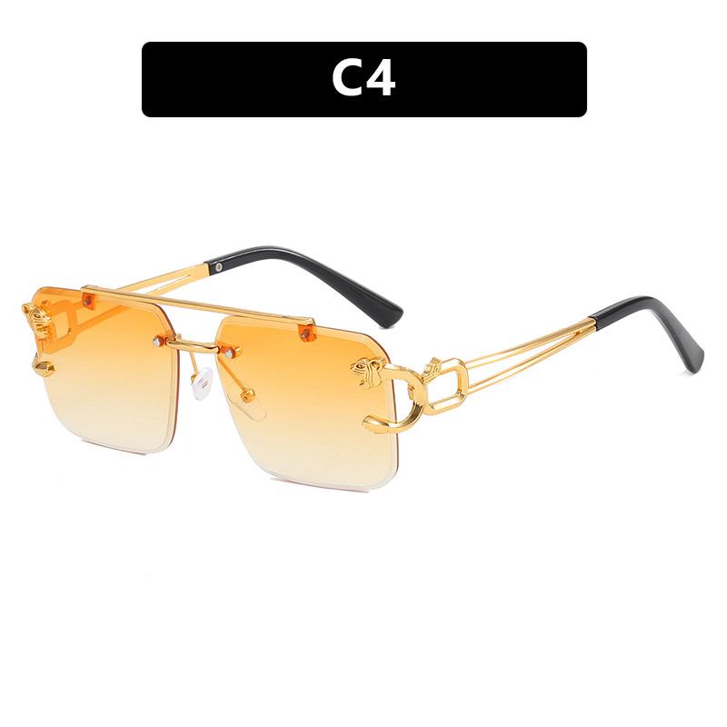 Leopard frameless trimmed sunglasses new double beam square sunglasses European and American fashion trend sunglasses women
