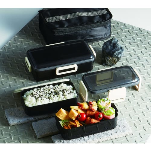Skater Antibacterial Fluffy Dome Lid Bento Box 830ml with Insulated Bag Black Made in Japan KCPFLB8AG-A
