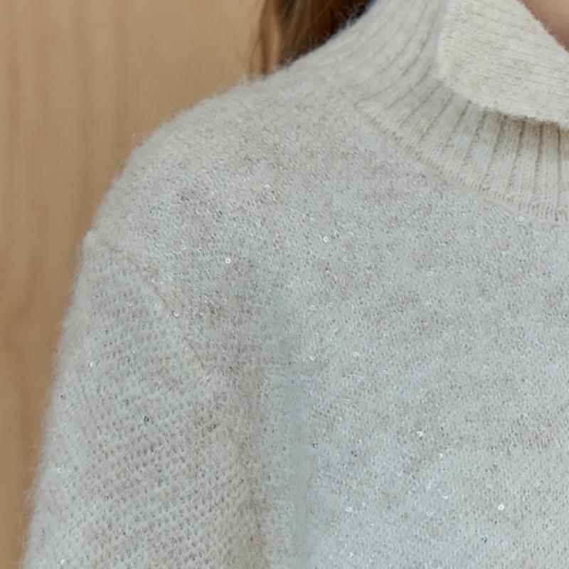 Maxza Sequin Mix Button High Neck Knit