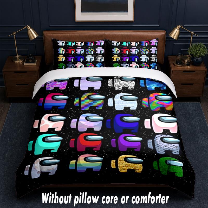 Among Us Design Bed Bedding Set 1 Duvet Cover + 2 Pillowcases Soft Breathable Household Bed Linens