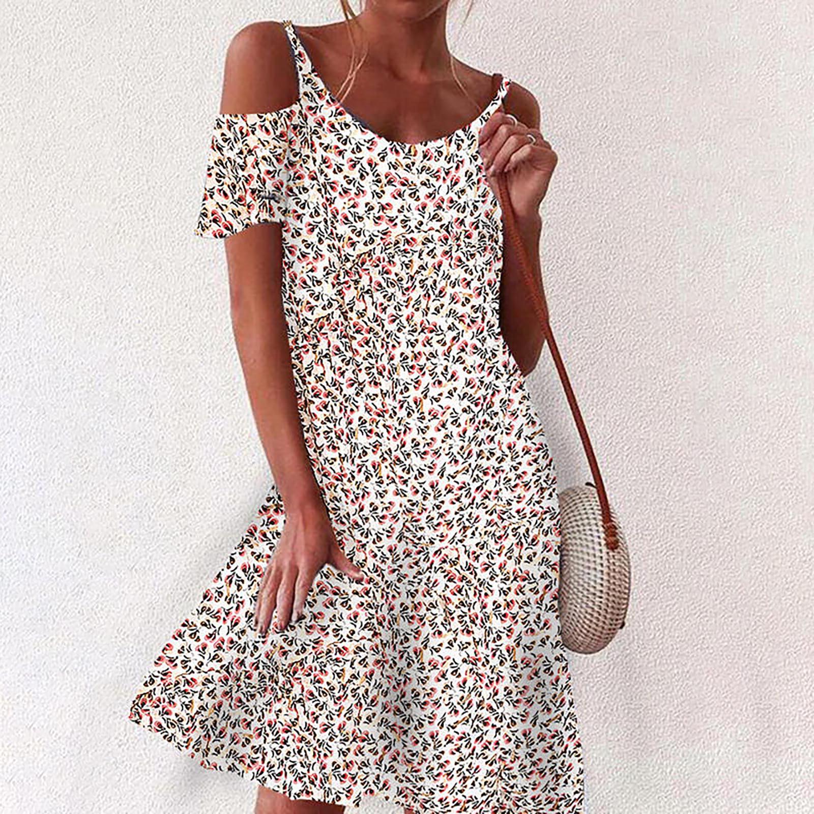 

Женские летние богемные платья-пуловеры без бретелек с короткими рукавами и принтом L бежевый