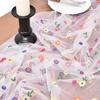 Embroidered Flower Table Runner Sheer Mesh Gauze Tablecloth for Spring Summer Delicate Floral Lace Table Decor for Wedding Party Dining Table
