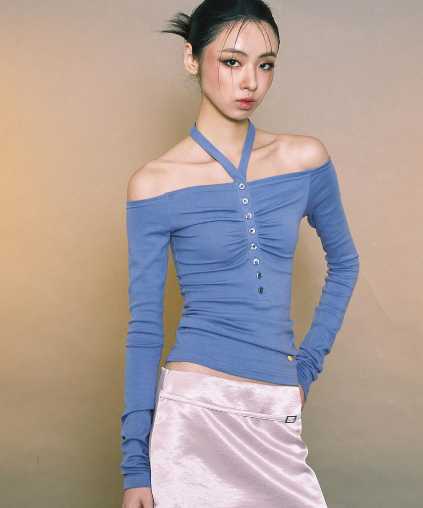 Eialyu Button Off Shoulder Top