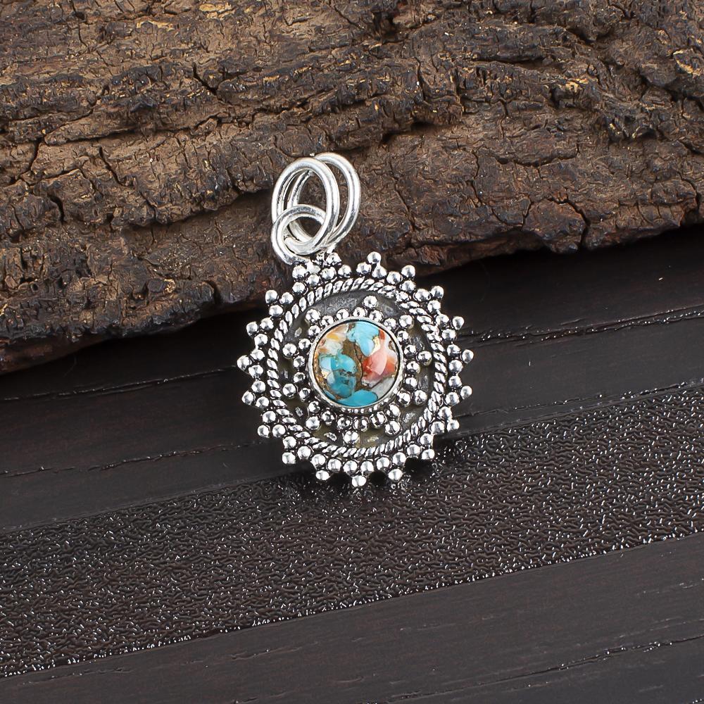 

Украшения из бирюзы с шипами, кулон в стиле бохо из стерлингового серебра 925 пробы, красивый серебряный кулон ручной работы для свадебного подарка 1.03 Inches разноцветный