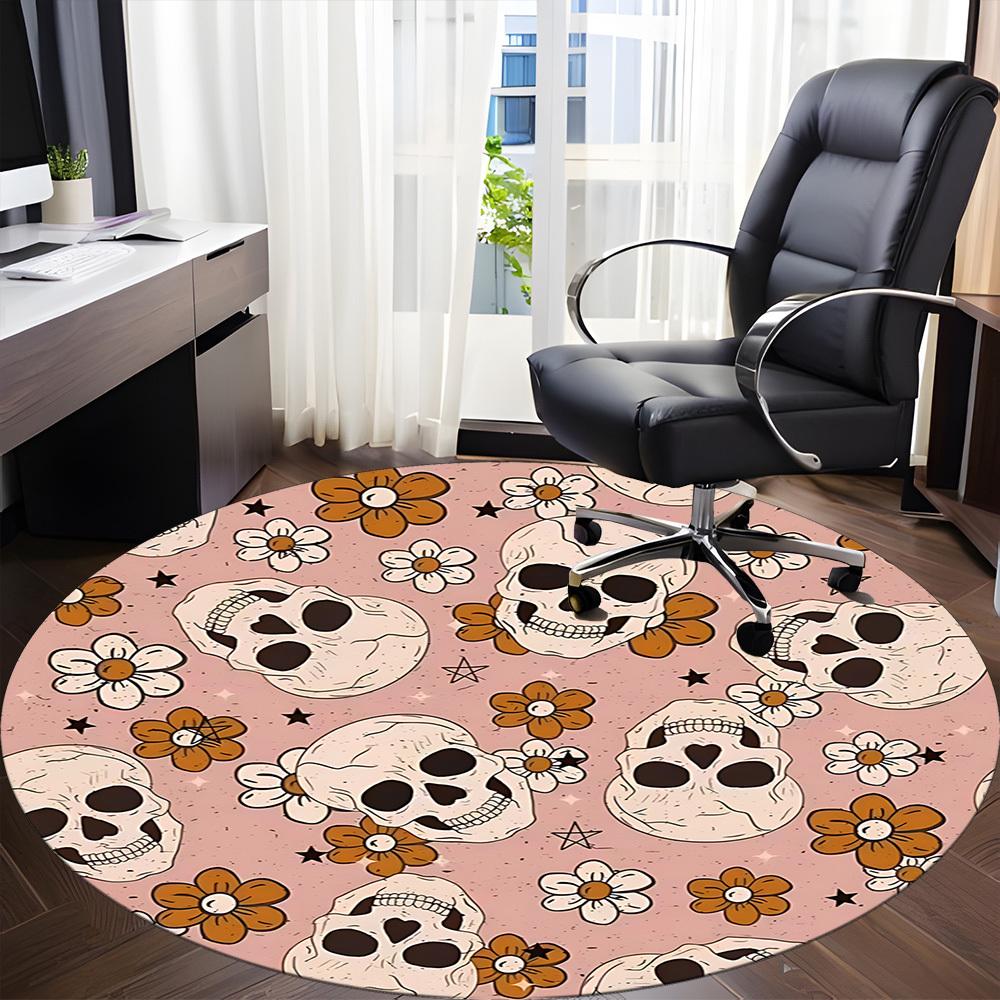 1pc Skull Flower Print Chair Carpet for Office, Non-slip, Soft and Durable Office Rug, Perfect for Office Yy260131036