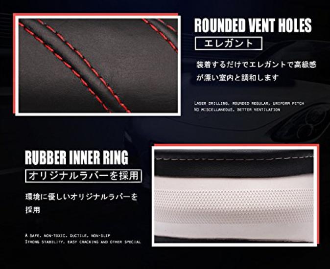 ontto Steering Wheel Cover for Kei and Comfortable Medium Genuine Black Cars, SUVs, Sedans, Fit, Non-Slip, All-Season, Size, 38cm, Leather,