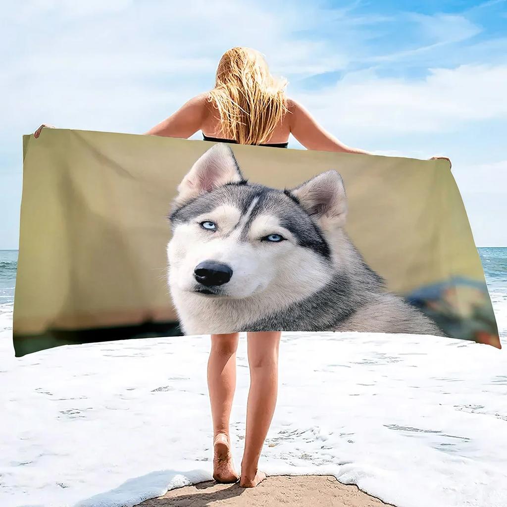 Lightweight Beach Towels Quick Dry, Husky Dog Soft Microfiber Sand Free Pool Bath Outdoor Travel Towel for Camping Swimming Yoga