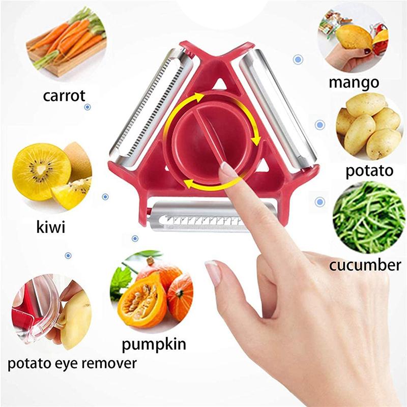 3-in-1 Magic Trio Schäler-Set, Hobel, Edelstahl-Schäler, Schredder, Julienne-Schneider, Multi-Schälklinge, Zestenreißer, Reibe, Küchenwerkzeug