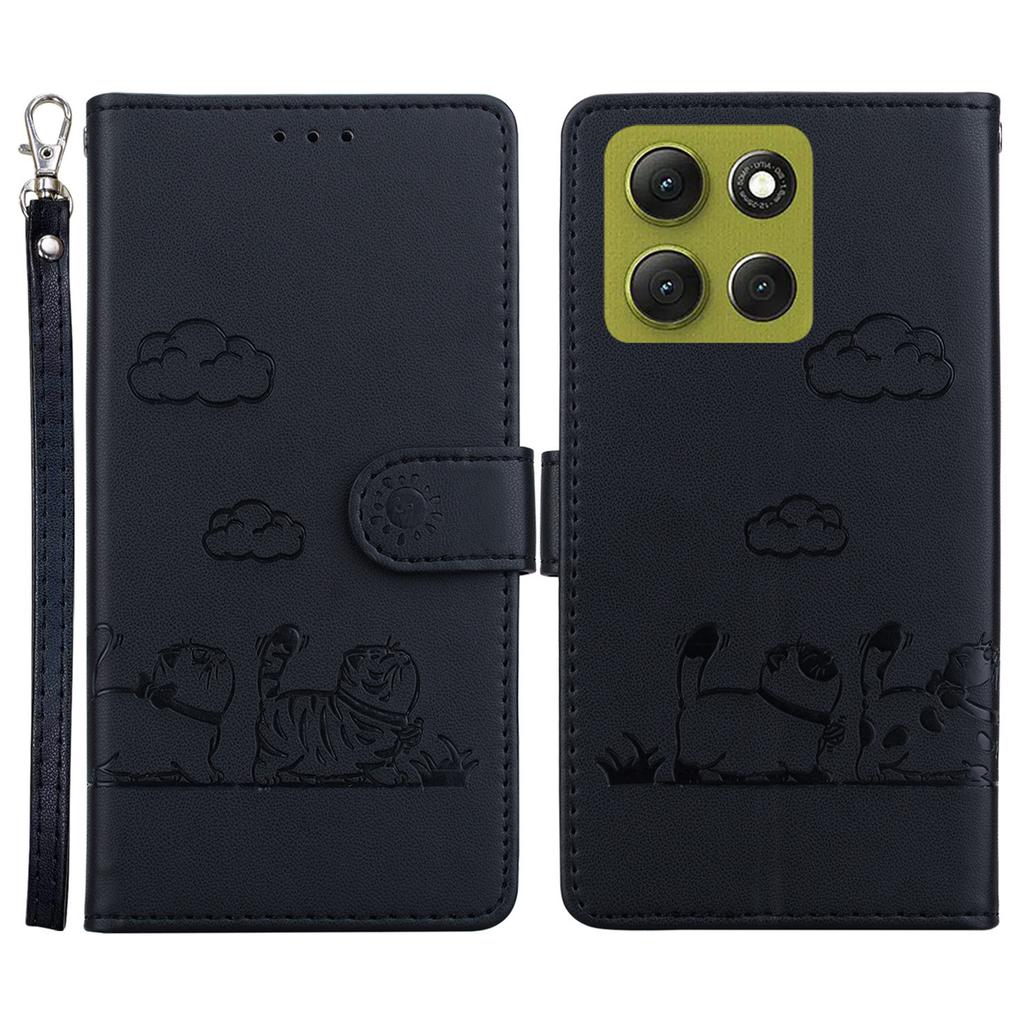 For Motorola Moto G86 5G Case RFID Blocking Kitten Pattern TPU+PU Leather Phone Cover with Wrist Strap