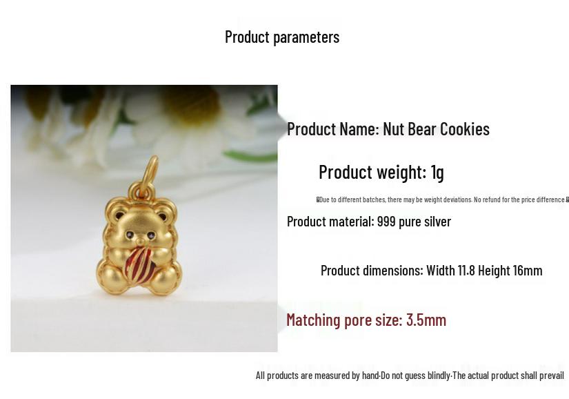 Handmade 999 Sterling Silver Painted Bear Pendant with Braided Rope Bracelet