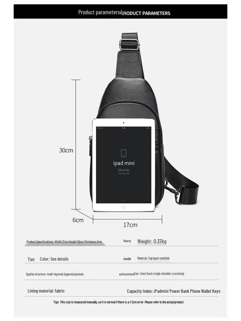 Men's Genuine Leather Crossbody Shoulder Bag - Korean Style Trendy Fashion, Chest Bag Business Top Layer Cowhide