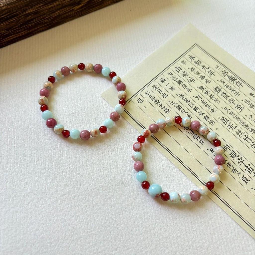 2024 Shoushan Red Veined Stone Beaded Bracelet: National Style Jewelry Gift for Women