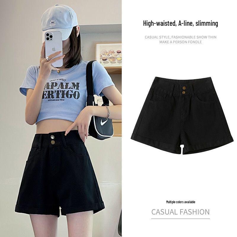 Off-white High-Waisted Wide-leg Denim Shorts for Women - Summer 2025 A-line Slimming Design
