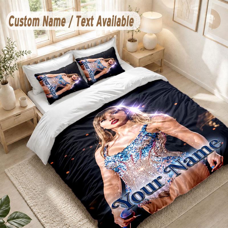 Custom Name Bedding Set 3 PiecesTaylor Swift Print Duvet Cover + 2 Pillowcases Soft Bed Decor