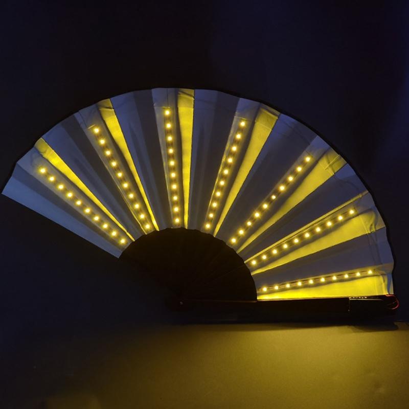 LED Performances Hand Fan Folding Hand Fan Chinese Handheld Glowing Fan with LED Light Dancing Props for Men Women