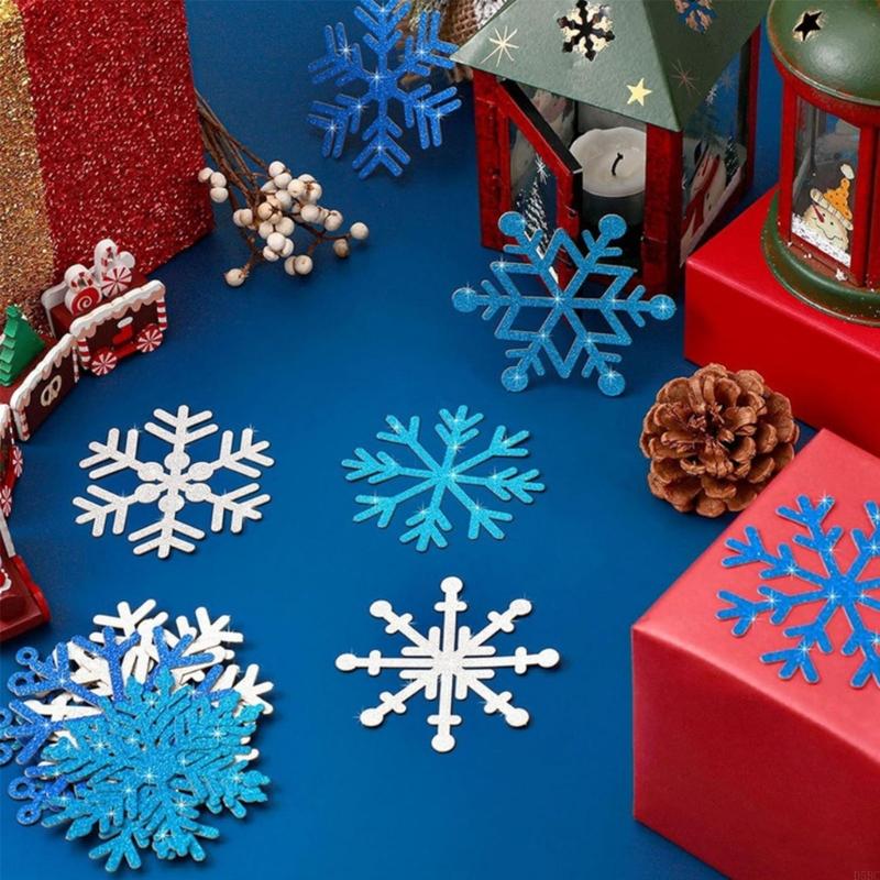 50 Piezas Decoración de Recortes de Copos de Nieve con Tema Invernal para Exhibiciones de Pared de Festivales