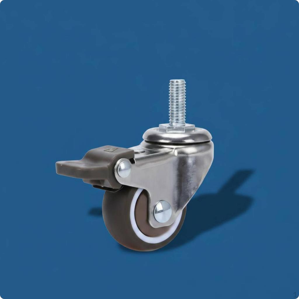 Threaded Stem Caster Wheel Quiet Rolling Brake Smooth Movement Furniture Part for
