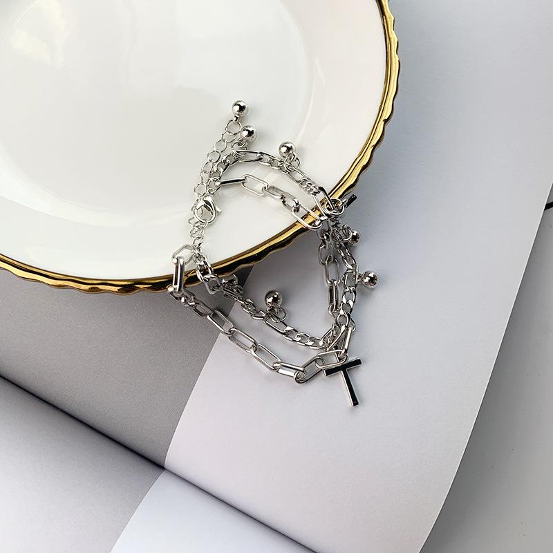 Japan and South Korea trend stacked cross bracelet ins simple light luxury exquisite girlfriend jewelry titanium steel bracelet men's tide