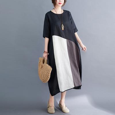 Sukienka damska plus size luźna patchworkowa kolorowa