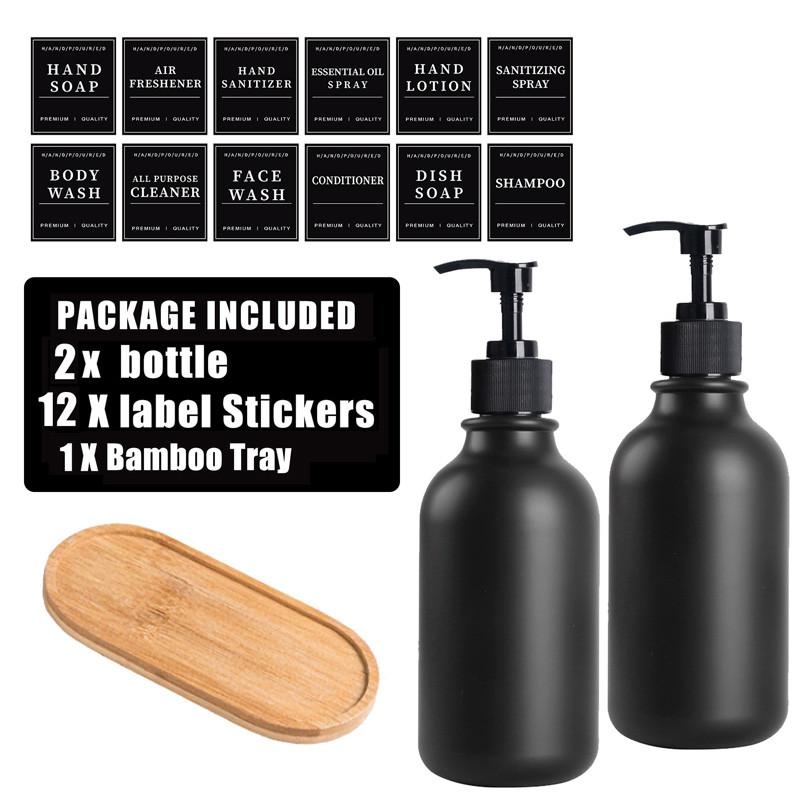 500ml Matte Black Lotion Bottle Plastic Refillable Bottle with Labels Wall-mounted Lotion Bottle Holder Shampoo Conditioner
