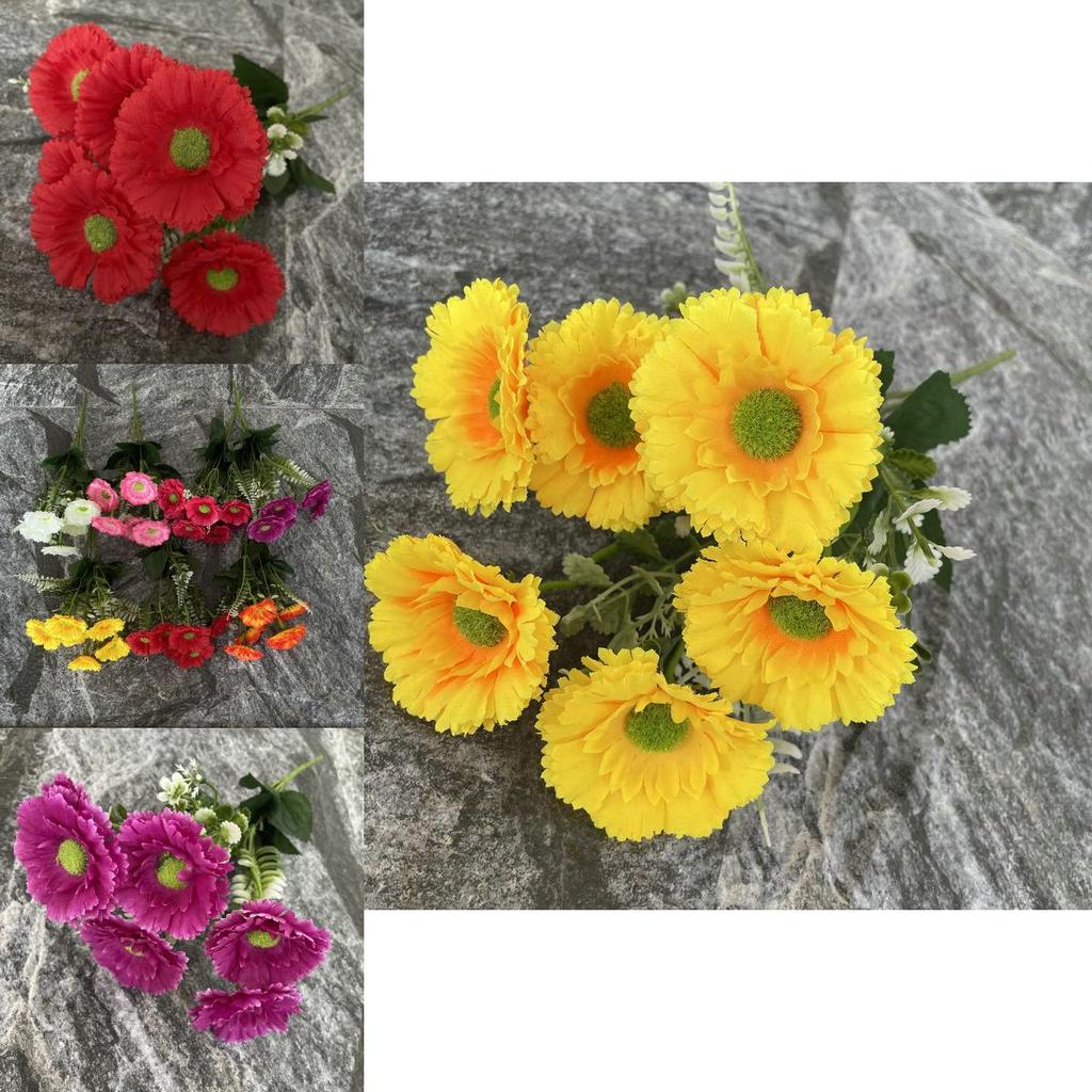 Artificial Garden Mimic 6prong Chrysanthemum Home Office Decor With Silk Cloth Fake Flower Arrangement