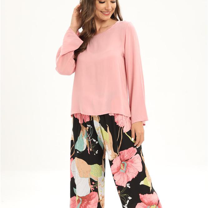Women's Fashion Casual Loungewear Long Sleeve Long Pants Pajamas Set 2 Piece Printed Loose Home Wear