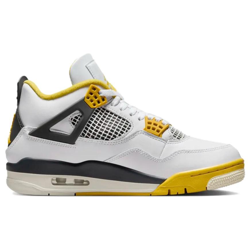 Air Jordan 4 Retro Vivid Sülfür Kadın Spor Ayakkabı Beyaz Hindistan Cevizi Sütü Antrasit AQ9129-101
