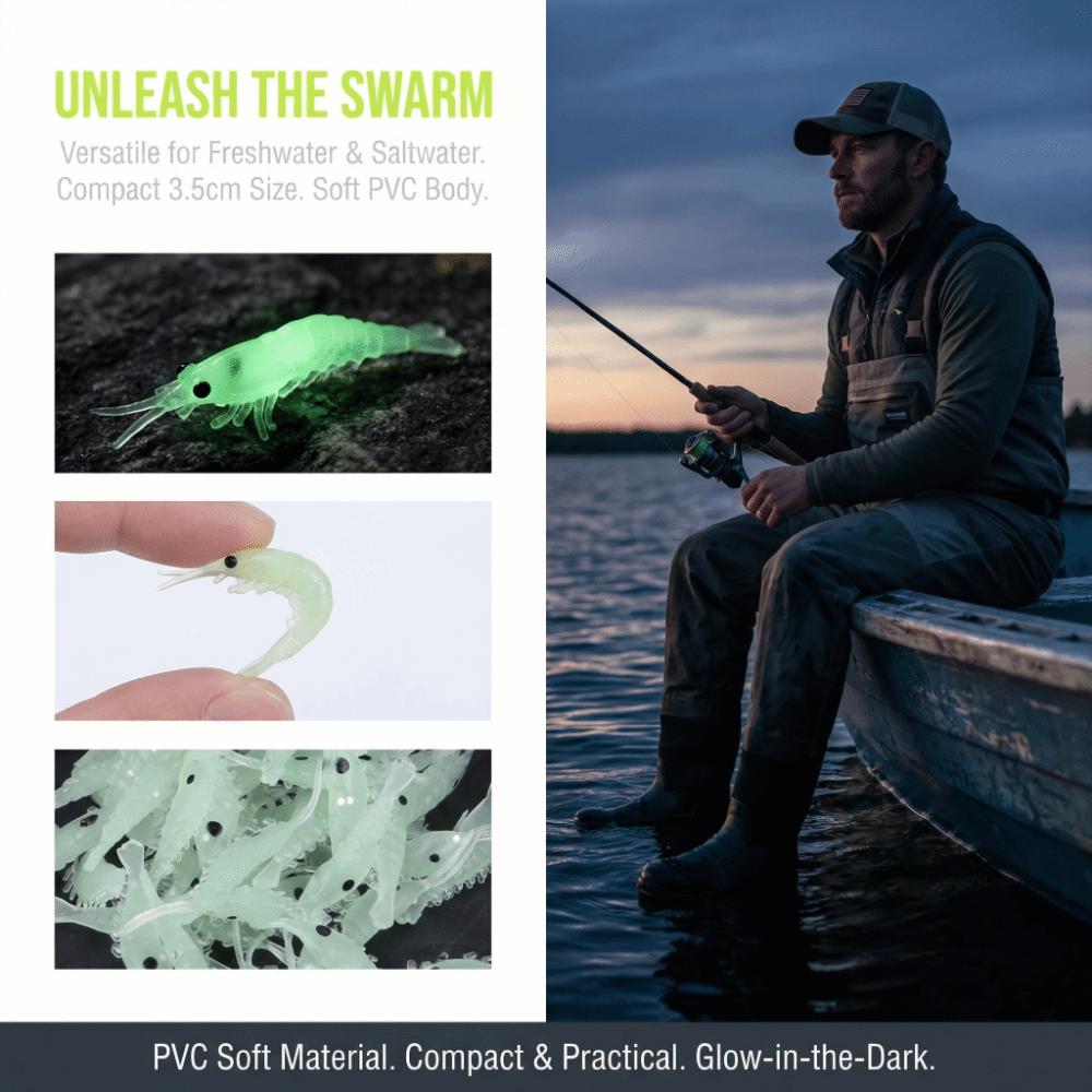 100PCS Luminous Grass Shrimp Lure Soft Grass Shrimp Bait Shrimp Fishing Bait Freshwater Fishing