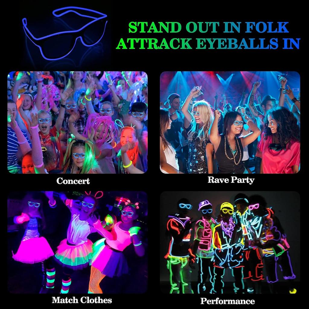 Led Glasses Neon Party Glasses Luminous Novelty Gift Glow Sunglasses LED Sunglasses Bar Party Dance DJ Bright Flashing Glasses
