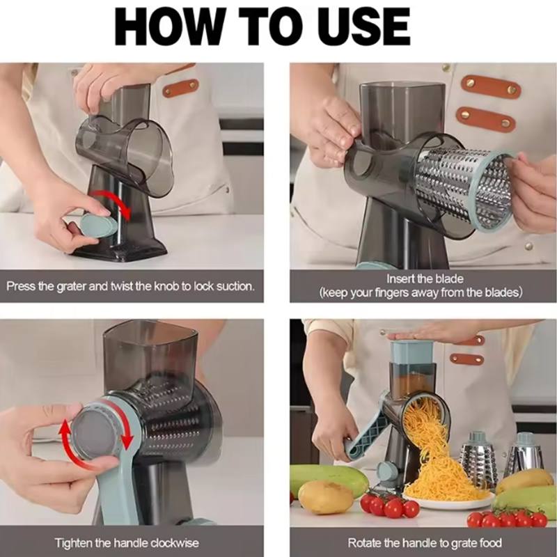 3-in-1 Rotary Cheese Grater - Multifunctional Manual Veg Slicer & Nut Grinder, A Must for Your Kitchen!