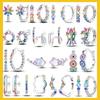 925 Silver Colored Flower Star Hoop Earrings Zirconium Pave Earrings For Women Fashion Jewelry Gift