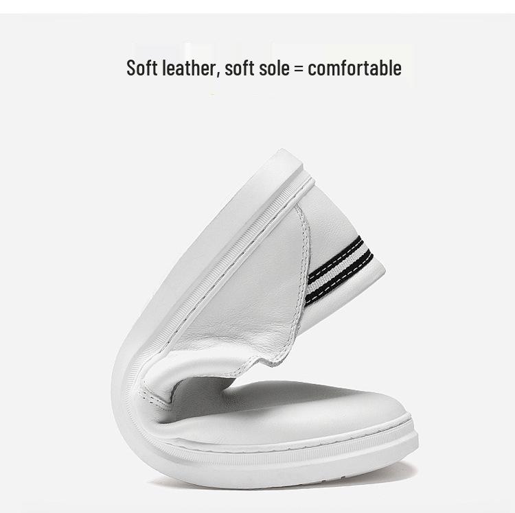 Men's Top Layer Cowhide Slip-on Loafers, Soft Sole, Versatile White Casual Shoes