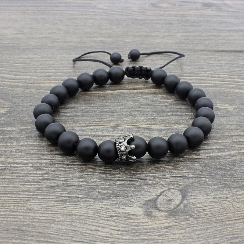 Frosted Black Agate Crown Bracelet with Micro-inlaid Zirconia
