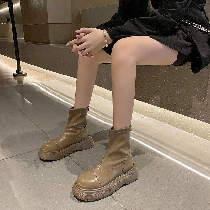 Damen Plus Baumwolle Martin Stiefel: Herbst/Winter 2025 - Schlankmachende Stiefeletten mit dicker Sohle in großen Größen 41-42