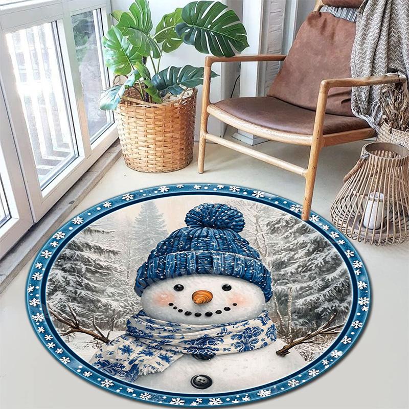 Cute Christmas Day Gift Bell Santa Claus Snowman Christmas Tree round rug Home Soft Decorative Anti slip Chair Mat Carpet Outdoor Floor Mat Carpet 6