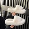 Niche fairy wind fluffy slippers female 2025 autumn new pregnant women indoor home sandals thick bottom plush cotton mops