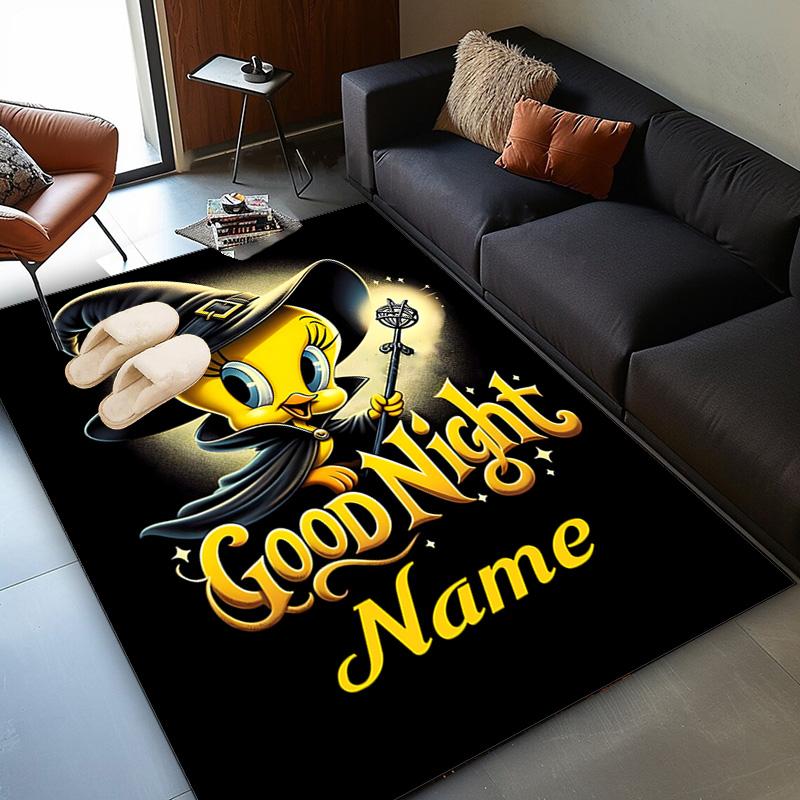 Custom Name Good Night Yellow Bird Rug Game Carpet, Floor Mat for Bedroom Living Room Entryway Rug, Home Decor Idea Gift for Christmas birthday