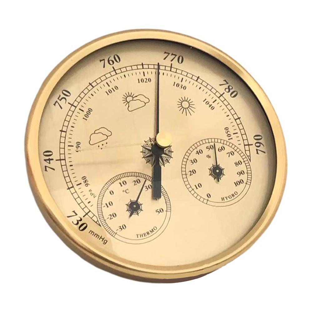 Metall 3-in-1 Barometer Wetterstation für Innen- und Außenbereich Barometer Thermometer Hygrometer mit rundem Rahmen